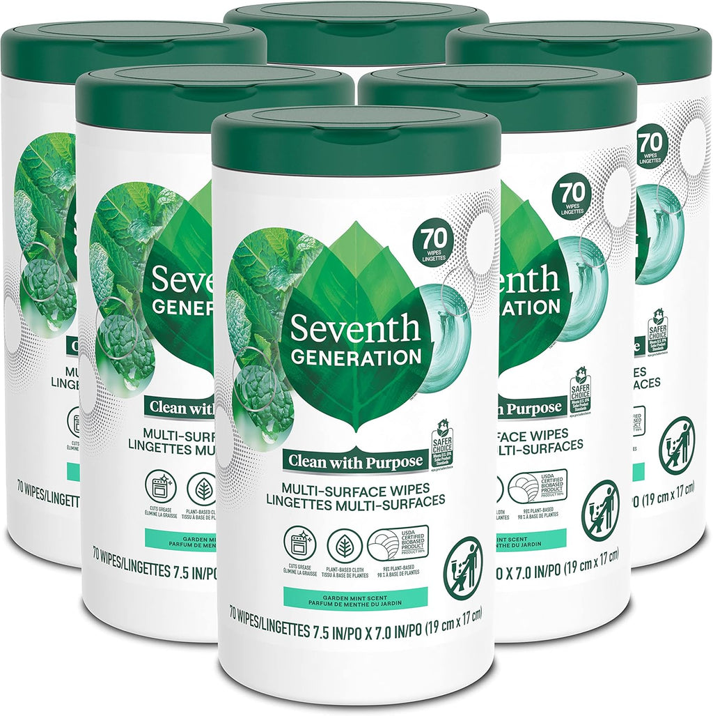 Seventh Generation Multi-Surface Wipes, Garden Mint scent, 70 ct, Pack of 6