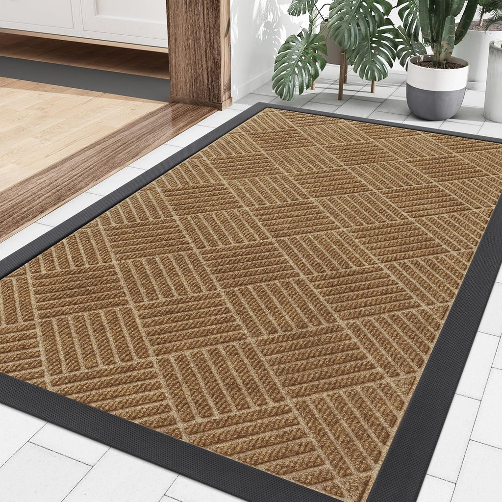 Smiry Front Door Mat Outside Entrance, Heavy Duty Outdoor Indoor Natural Rubber Doormat, Non Slip