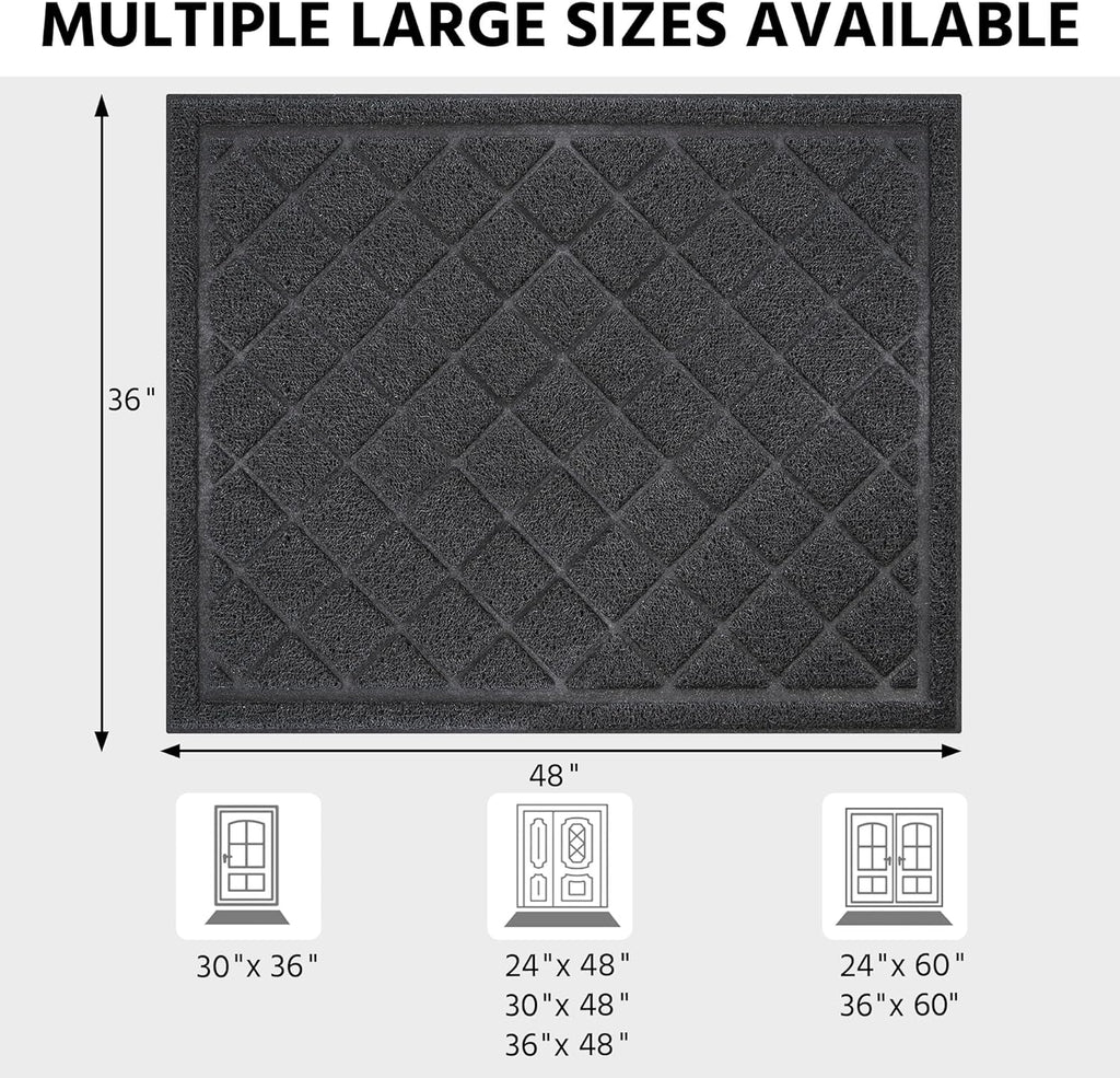 Front Door Mat Indoor Outdoor Entrance, 36" x 48" Heavy Duty All-Season All-Weather Waterproof