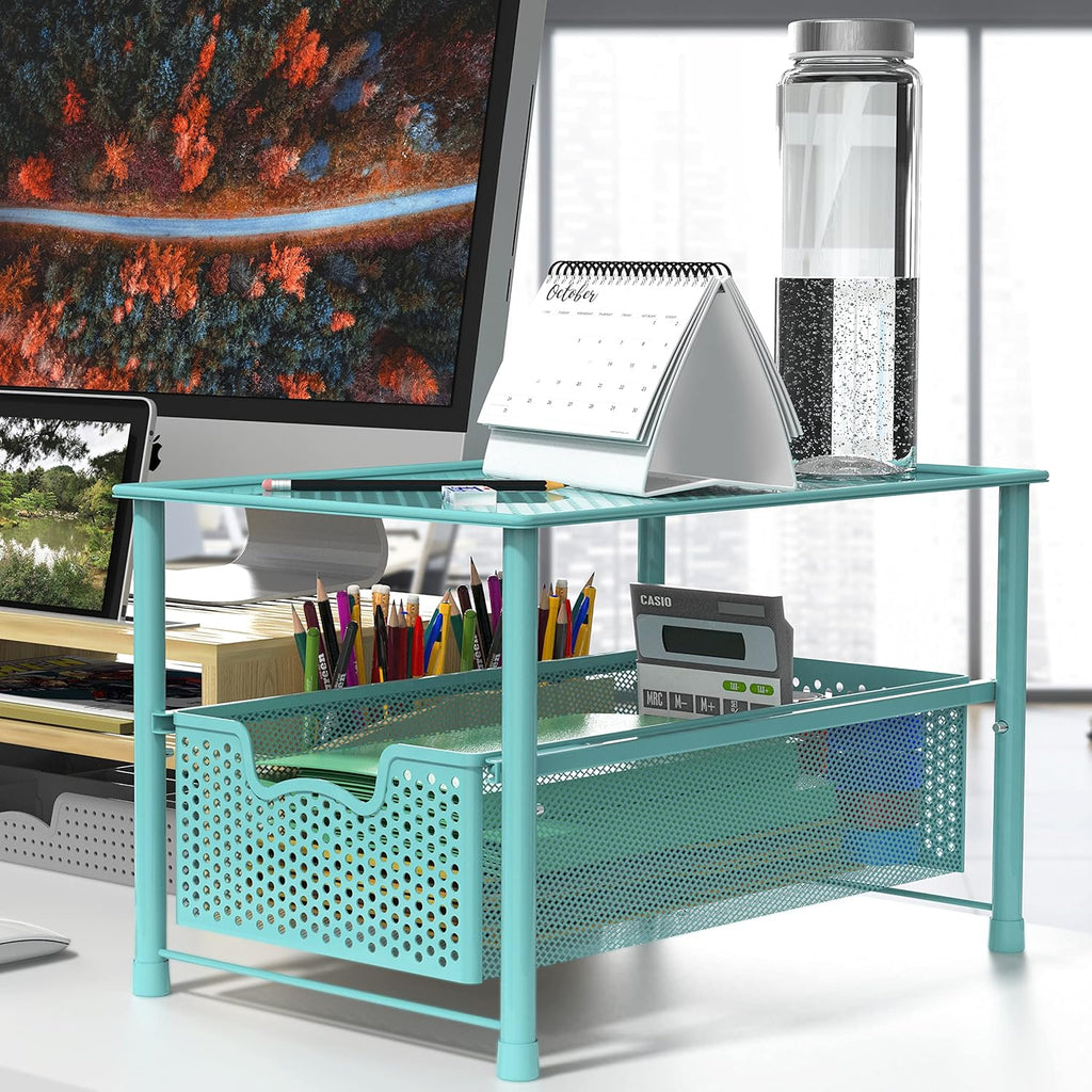 Simple Houseware Stackable Under Sink Cabinet Sliding Basket Organizer Drawer, Turquoise