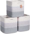 NaturalCozy Storage Cubes 11 Inch Cotton Rope Woven Baskets for Organizing, 3-Pack | Cube Storage