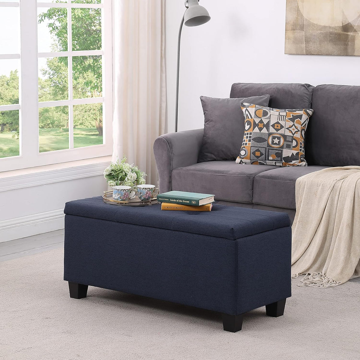 Set of 3 Hinged Storage Ottoman, 38'' Ottoman Bench with Storage and Thick Seating, End of Bed