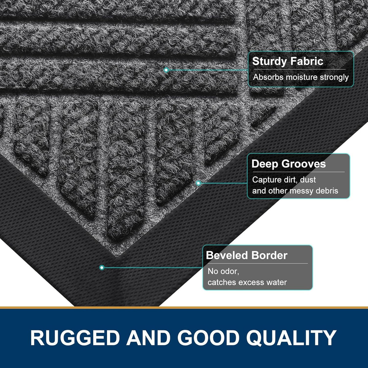 Smiry Front Door Mat Outside Entrance, Heavy Duty Outdoor Indoor Mat, Natural Rubber Doormat, Non