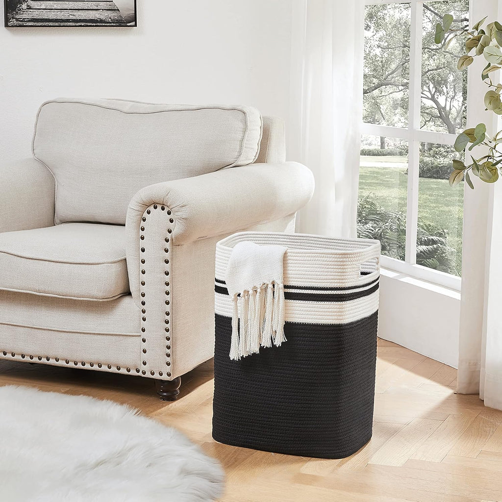 OIAHOMY Laundry Hamper-Laundry Basket,Tall Cotton Storage Basket with Handles,Decorative Blanket