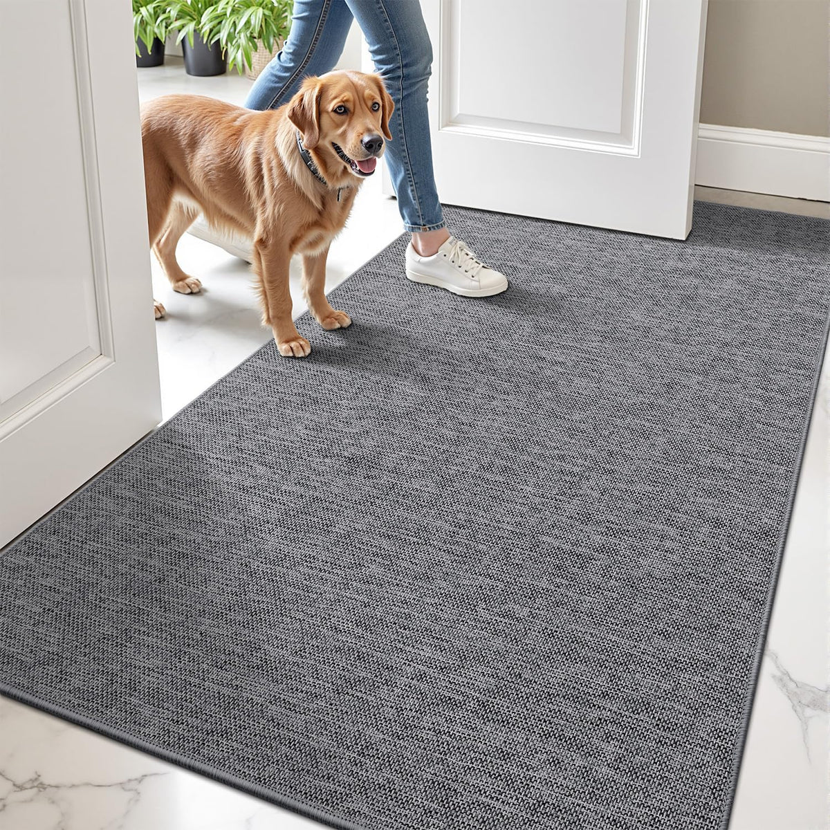 LUMI Ultra Thin Door Mat for Entryway,32"x48" Low Profile Non Slip Rubber Backing Indoor Doormat