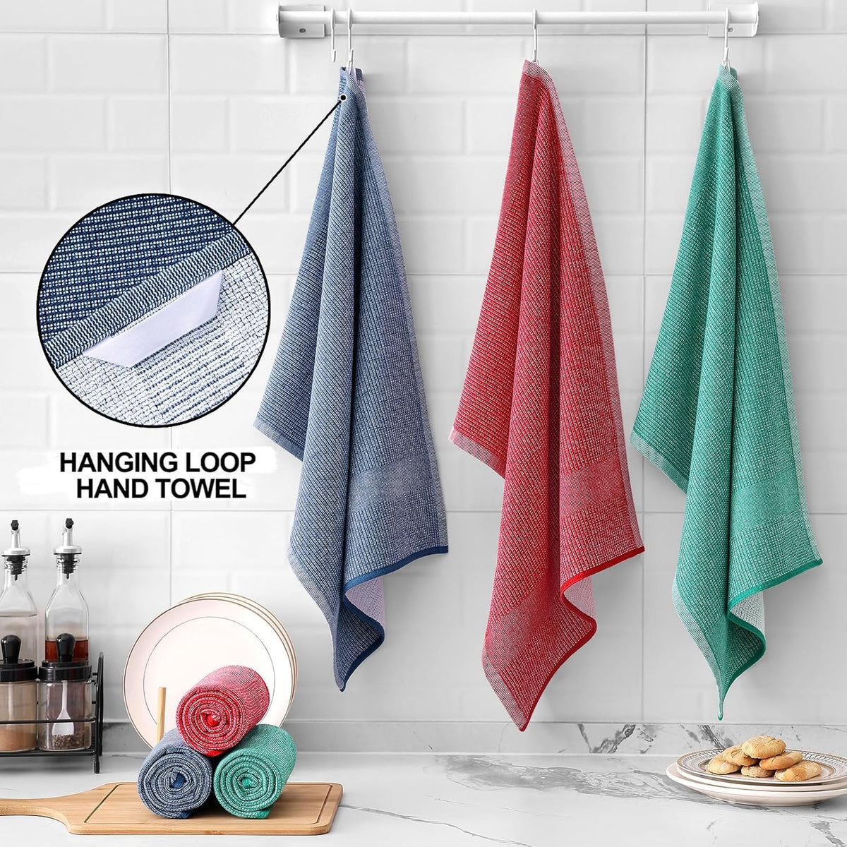 Homaxy Premium Kitchen Towels(18”x 28”, 6 Pack), Large Cotton Kitchen Hand Towels, Flat and Terry