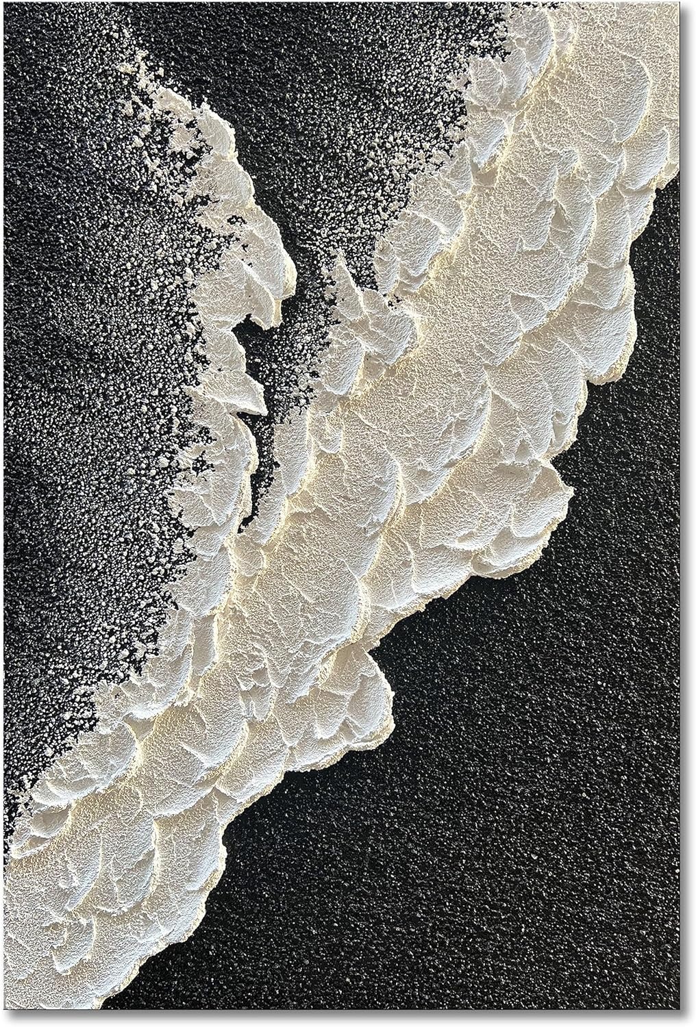 NANKAI Handcrafted Thick Texture Black and White Abstract Canvas Art Ocean Wave Beach Landscape Oil