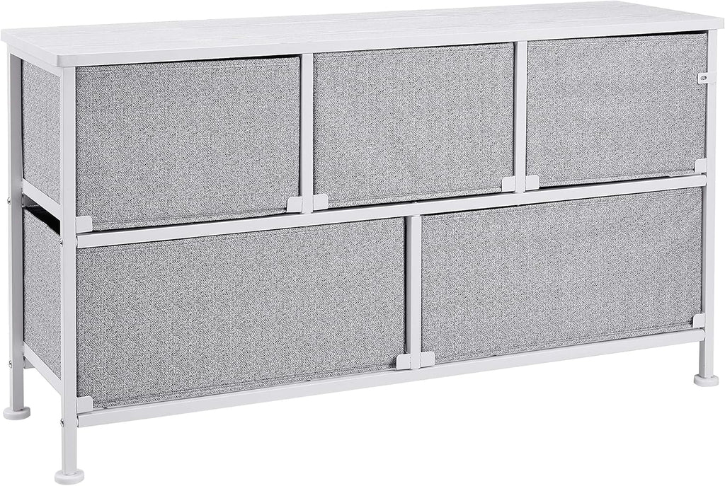 Amazon Basics Extra Wide Fabric 5-Drawer Storage Organizer Unit for Closet, White