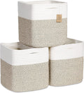 NaturalCozy Storage Cubes 11 Inch Cotton Rope Woven Baskets for Organizing, 3-Pack | Cube Bin