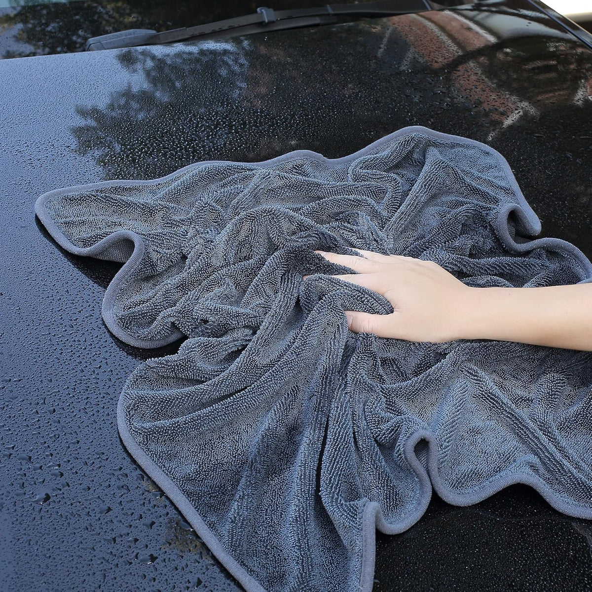 JOYMOOP Microfiber Towels for Cars, 3 Pack 35.4" x 23.6" Car Drying Towel, Dark Gray Reusable Car