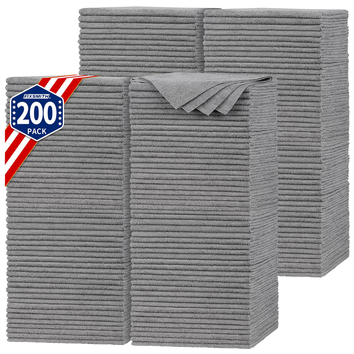 FIXSMITH Shop Towels, Pack of 200, Grey Microfiber Cleaning Cloth Bulk, Microfiber Towels for Cars